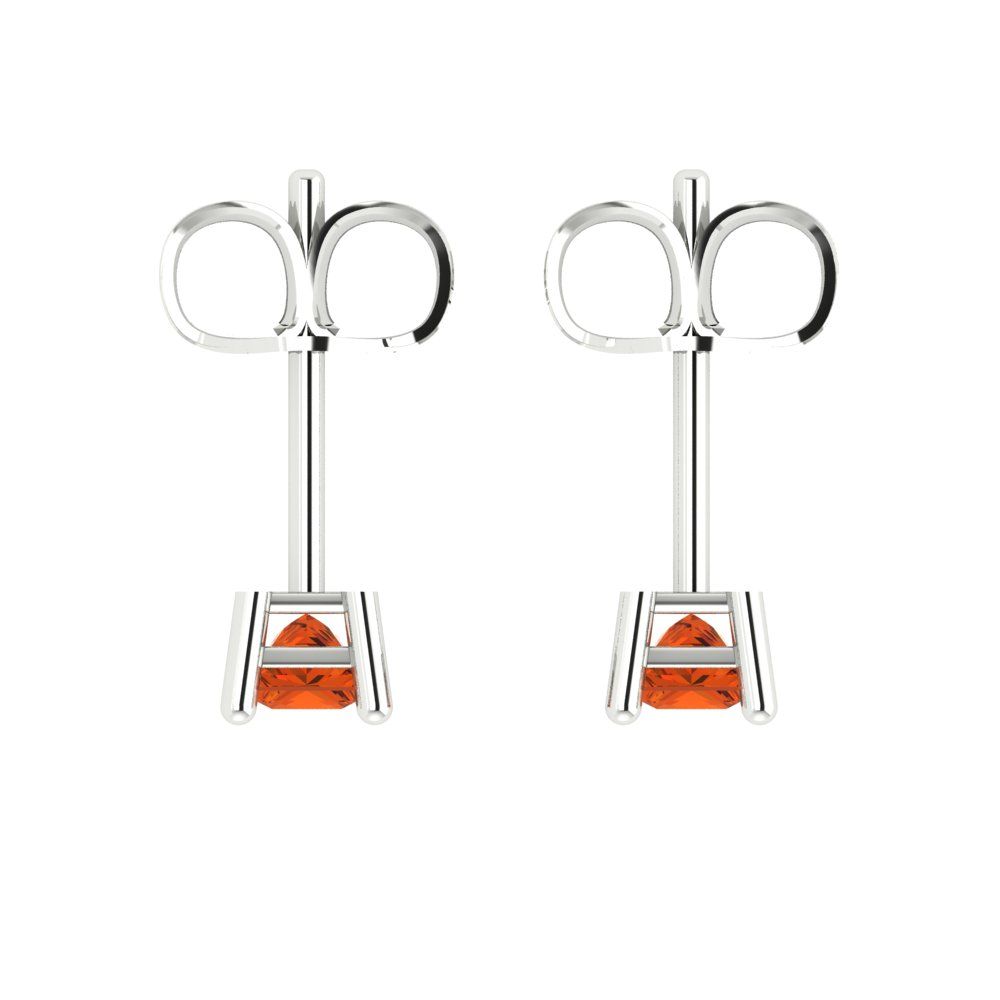 0.5cttw Princess Cut Simulated Red Diamond Gold-Plated 925 Silver Push Back Stud Earrings