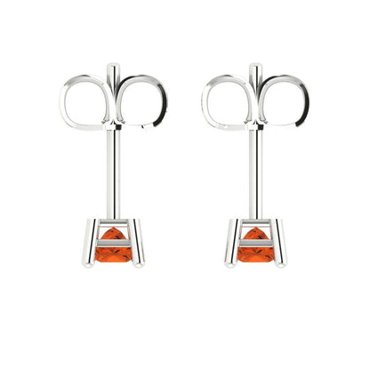 0.5cttw Princess Cut Simulated Red Diamond Gold-Plated 925 Silver Push Back Stud Earrings