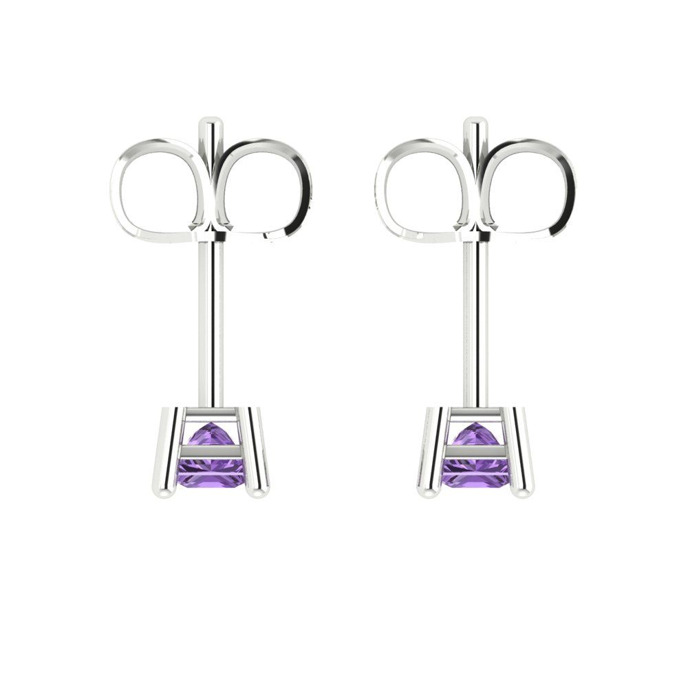 0.5cttw Princess Cut Simulated Alexandrite Gold-Plated 925 Silver Push Back Stud Earrings