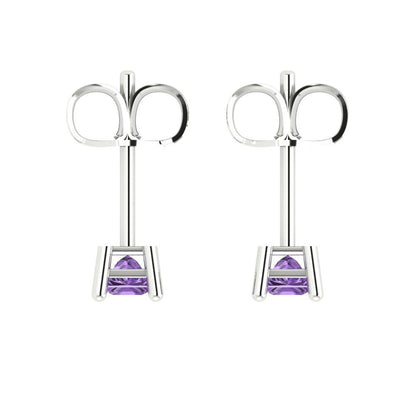 0.5cttw Princess Cut Simulated Alexandrite Gold-Plated 925 Silver Push Back Stud Earrings