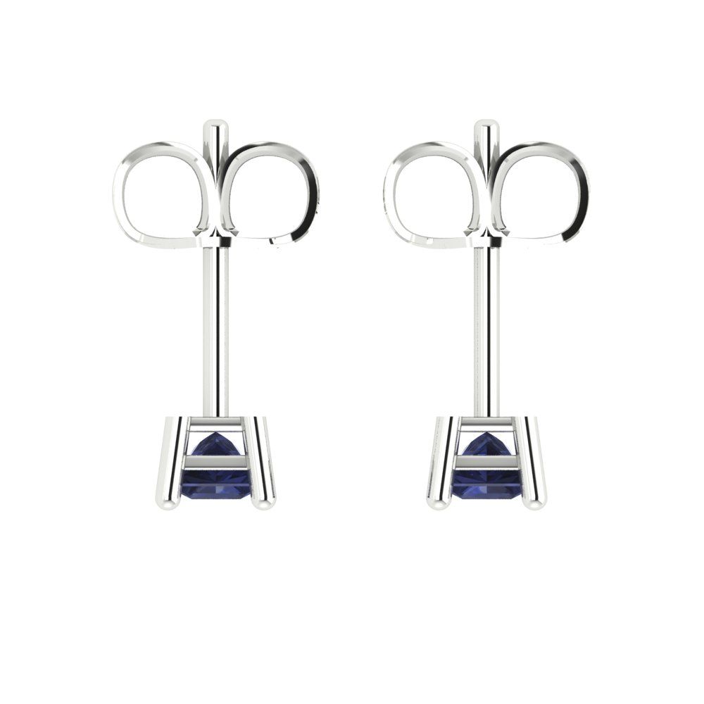 0.5 ctw Blue Sapphire Studs Earrings | 3.5mm Princess Cut White Gold Push back | September Birthstone