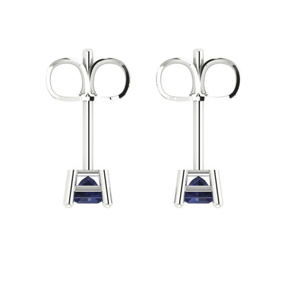 0.5 ctw Blue Sapphire Studs Earrings | 3.5mm Princess Cut White Gold Push back | September Birthstone