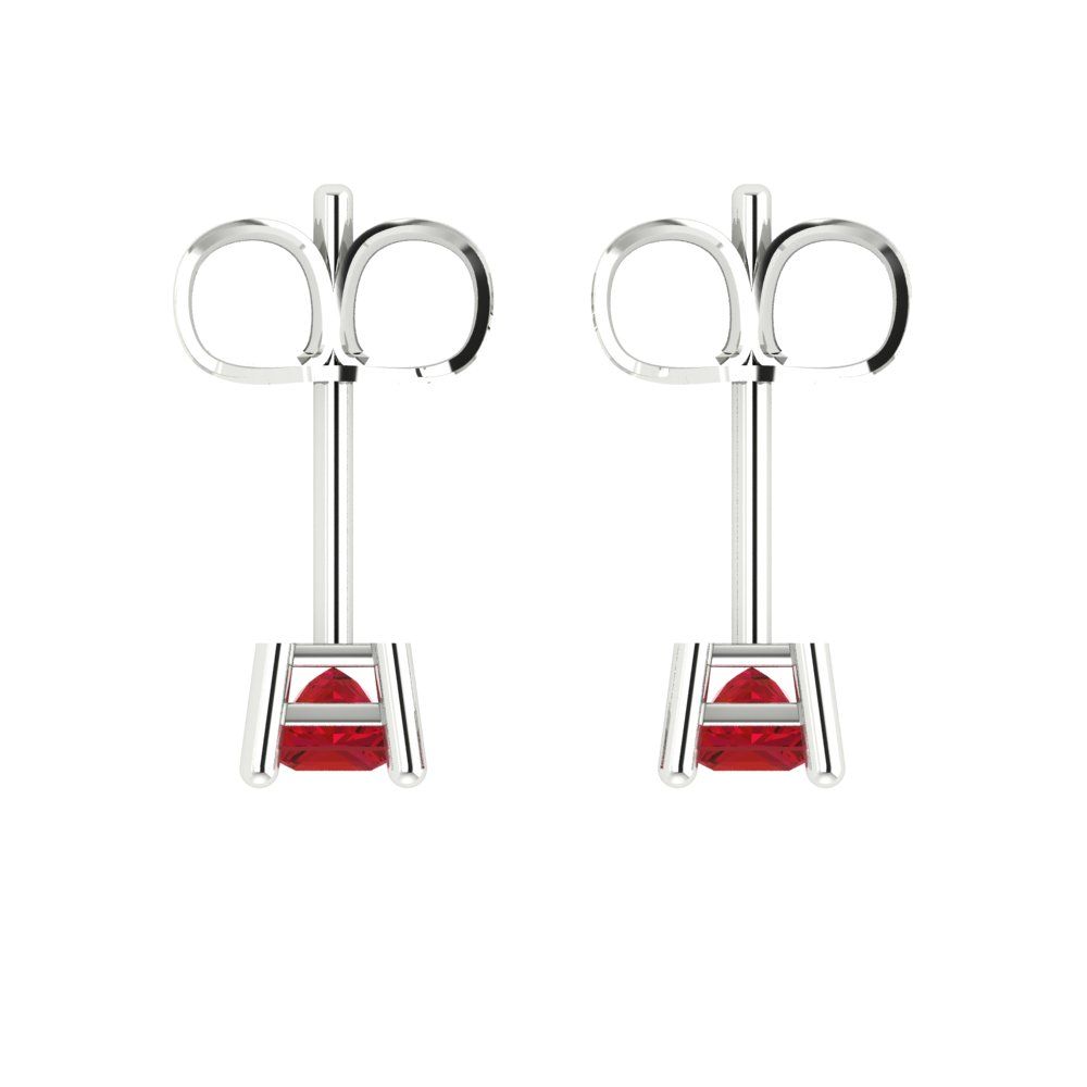 0.5cttw Princess Cut Simulated Ruby Gold-Plated 925 Silver Push Back Stud Earrings
