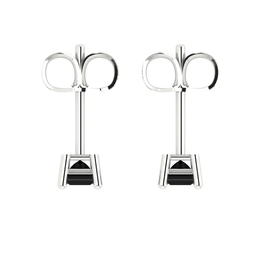 0.5 ctw Onyx Studs Earrings | 3.5mm Princess Cut White Gold Push back | July Birthstone