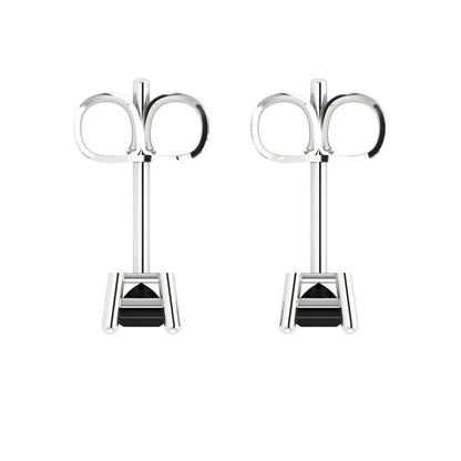 0.5 ctw Onyx Studs Earrings | 3.5mm Princess Cut White Gold Push back | July Birthstone