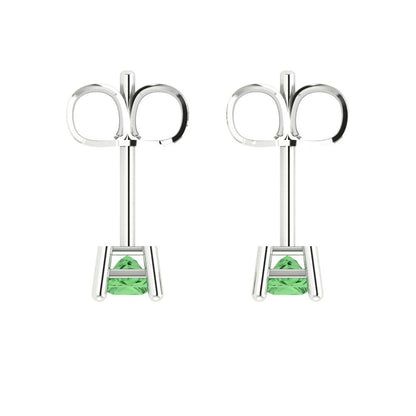 0.5 ctw Green Zirconia Studs Earrings | 3.5mm Princess Cut White Gold Push back | April Birthstone