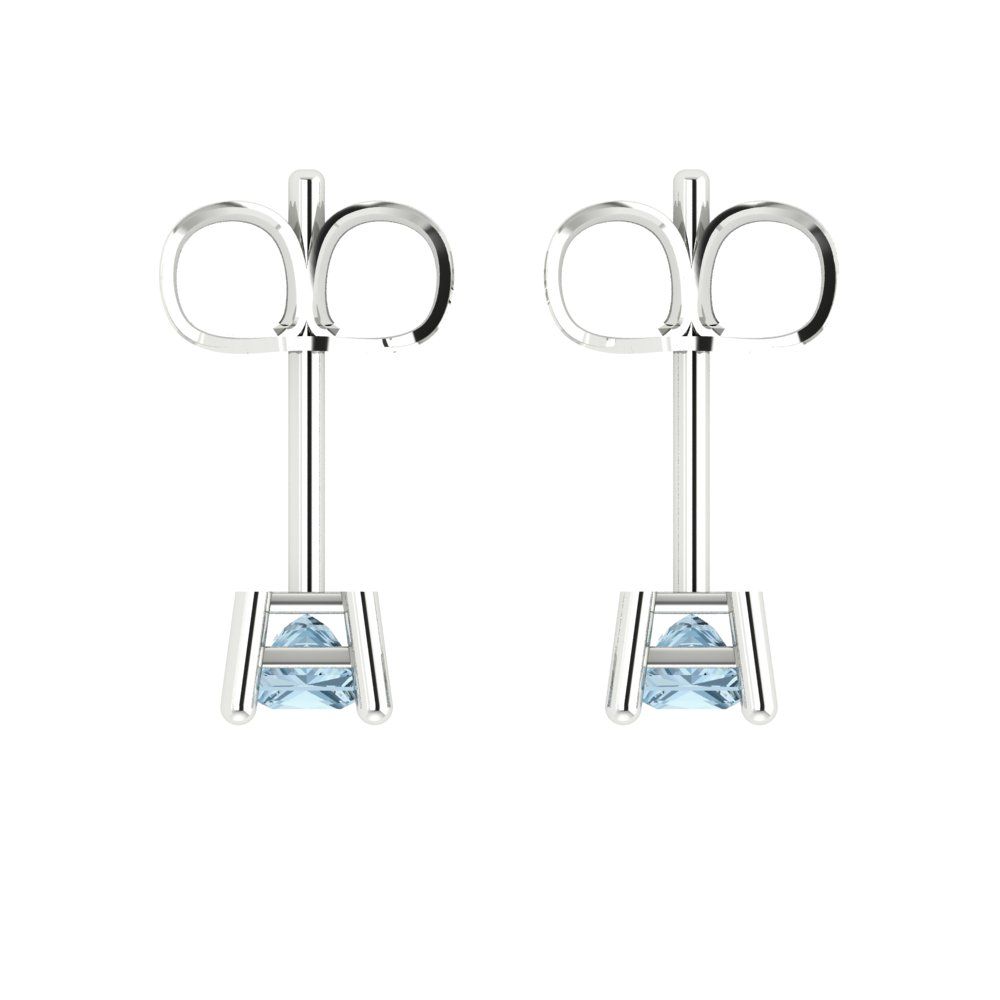 0.5cttw Princess Cut Natural Sky Blue Topaz Gold-Plated 925 Silver Push Back Stud Earrings