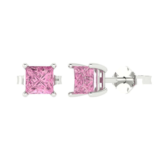 1cttw Princess Cut Simulated Pink Diamond Gold-Plated 925 Silver Push Back Stud Earrings