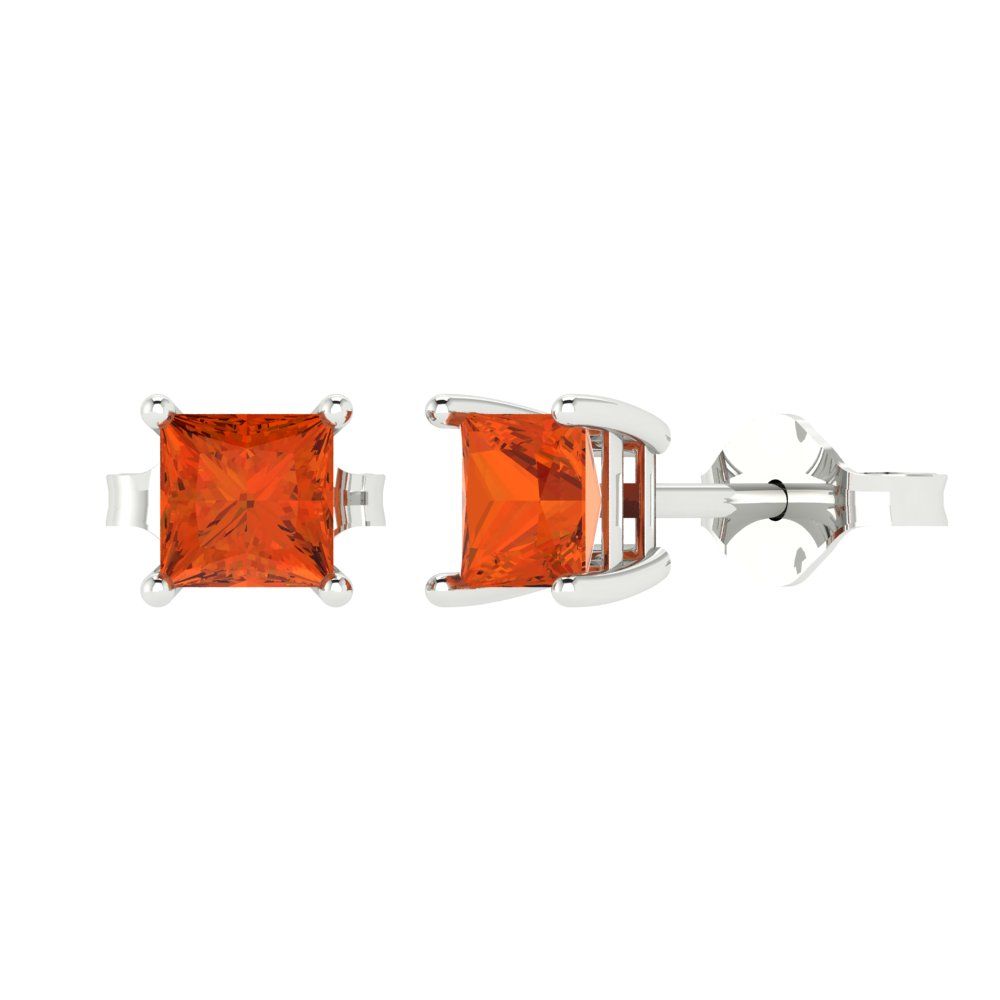 1cttw Princess Cut Simulated Red Diamond Gold-Plated 925 Silver Push Back Stud Earrings