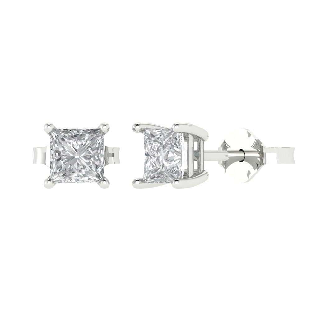 1cttw Princess Cut Moissanite Gold-Plated 925 Silver Push Back Stud Earrings