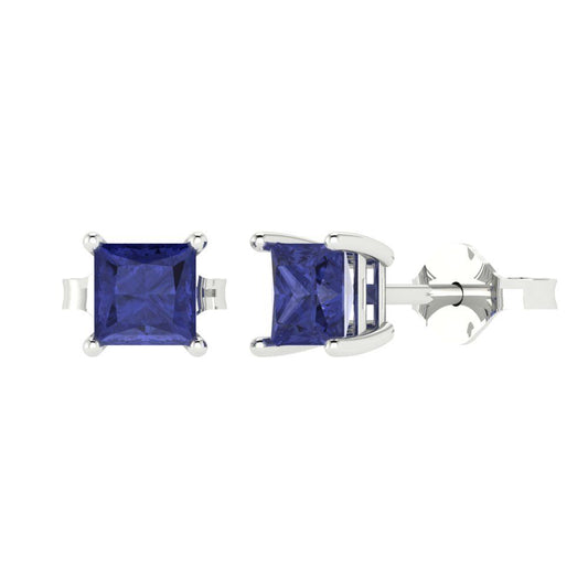 1 ctw Tanzanite Studs Earrings | 4.5mm Princess Cut White Gold Push back | December Birthstone