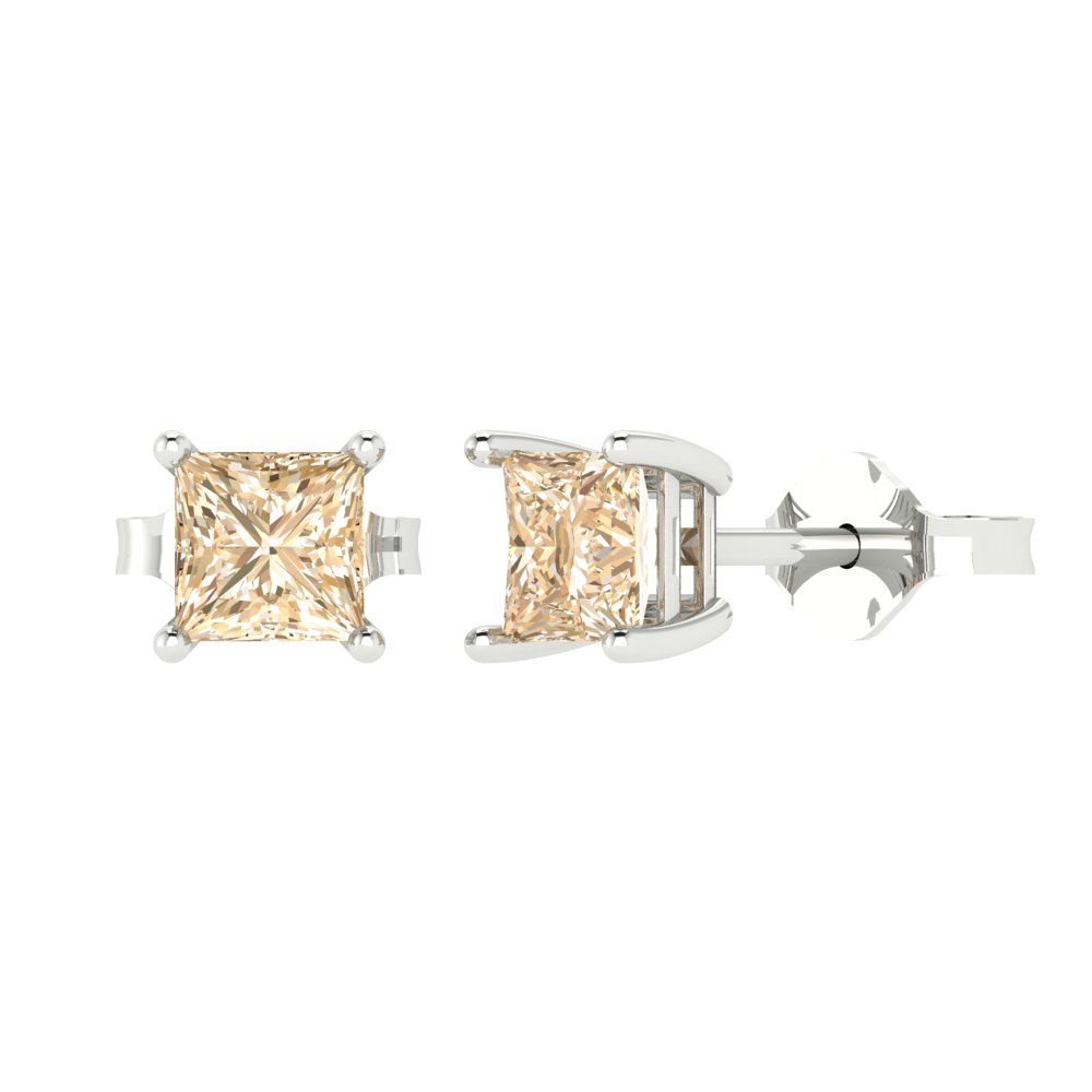 1cttw Princess Cut Natural Morganite Gold-Plated 925 Silver Push Back Stud Earrings