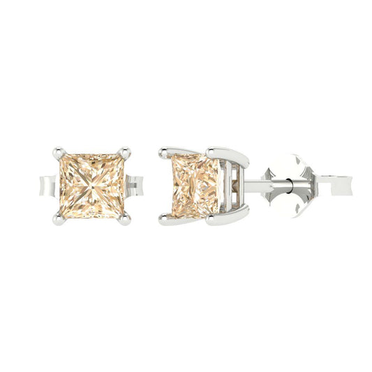 1cttw Princess Cut Natural Morganite Gold-Plated 925 Silver Push Back Stud Earrings