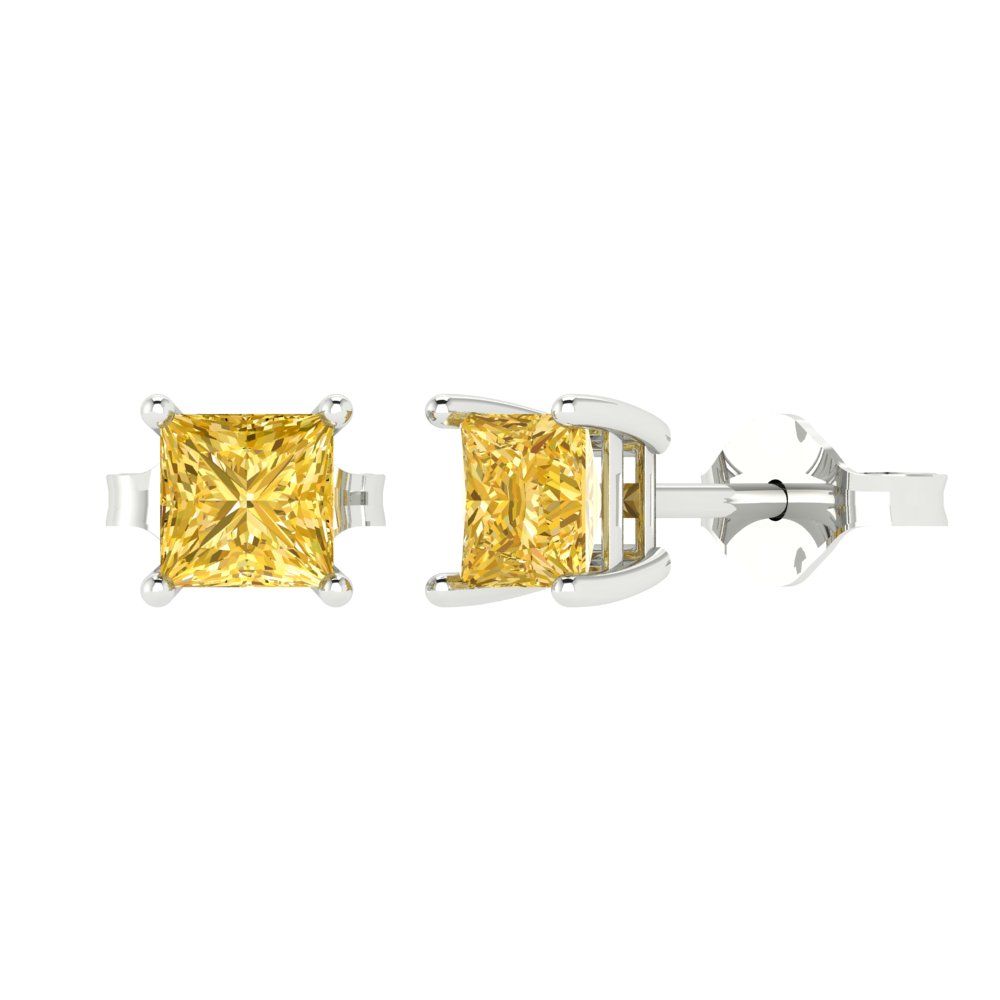 1 ctw Citrine Studs Earrings | 4.5mm Princess Cut White Gold Push back | November Birthstone