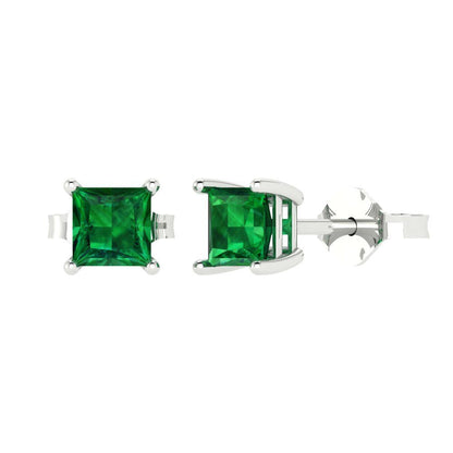 1cttw Princess Cut Simulated Emerald Gold-Plated 925 Silver Push Back Stud Earrings