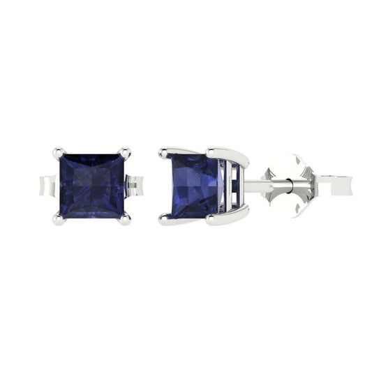 1cttw Princess Cut Simulated Blue Sapphire Gold-Plated 925 Silver Push Back Stud Earrings