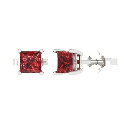 1cttw Princess Cut Natural Garnet Gold-Plated 925 Silver Push Back Stud Earrings