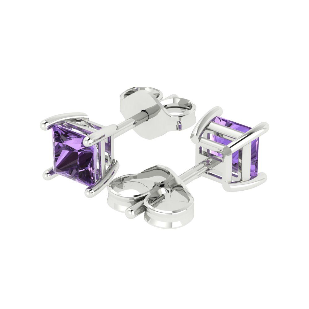 1 ctw Alexandrite Studs Earrings | 4.5mm Princess Cut White Gold Push back | June Birthstone