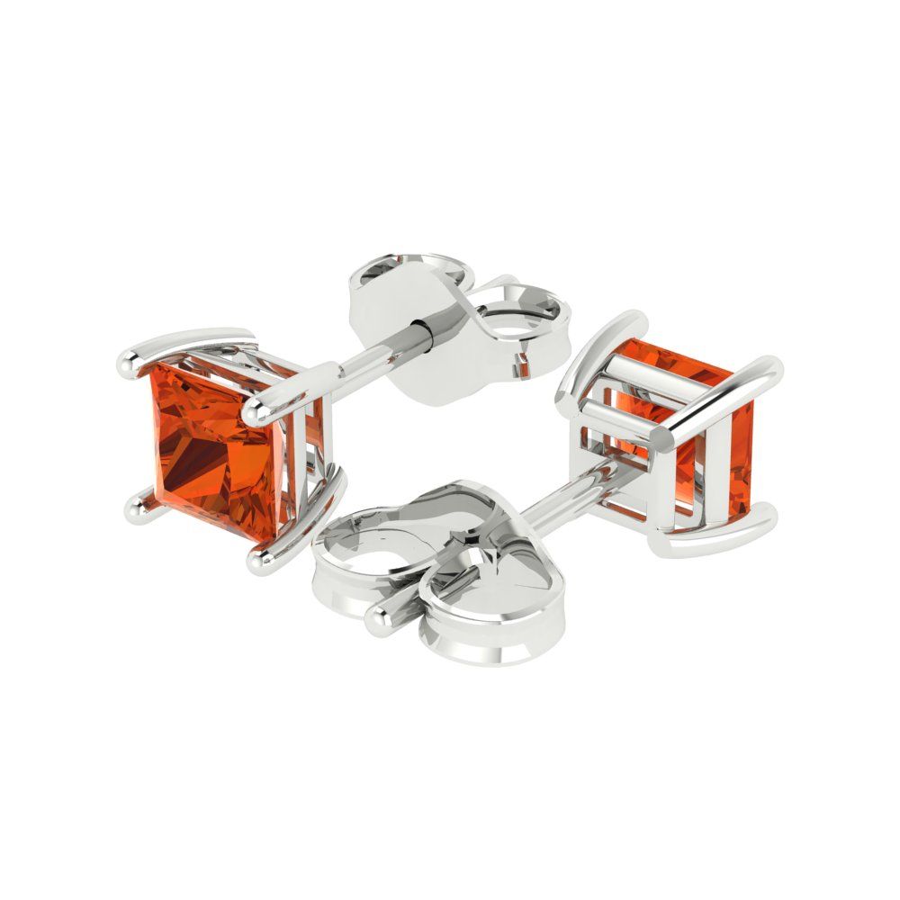 1 ctw Red Zirconia Studs Earrings | 4.5mm Princess Cut White Gold Push back | April Birthstone