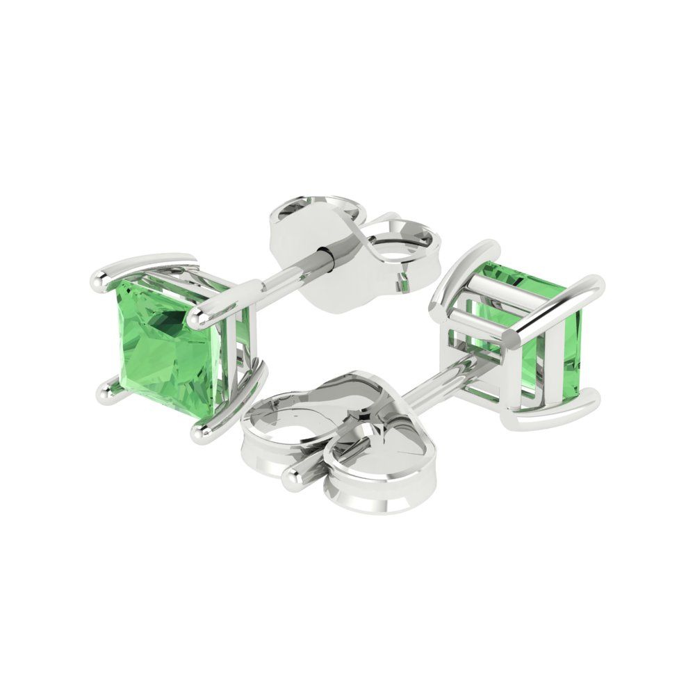 1 ctw Green Zirconia Studs Earrings | 4.5mm Princess Cut White Gold Push back | April Birthstone