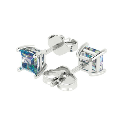 1cttw Princess Cut Blue Moissanite Gold-Plated 925 Silver Push Back Stud Earrings