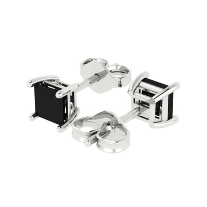1cttw Princess Cut Natural Onyx Gold-Plated 925 Silver Push Back Stud Earrings
