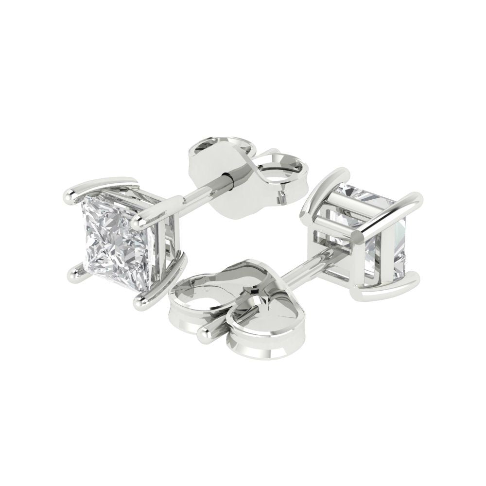 1cttw Princess Cut Moissanite Gold-Plated 925 Silver Push Back Stud Earrings