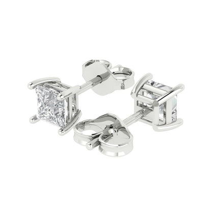 1 ctw Zirconia Diamond Studs Earrings | 4.5mm Princess Cut White Gold Push back | April Birthstone