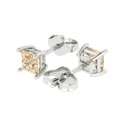 1cttw Princess Cut Natural Morganite Gold-Plated 925 Silver Push Back Stud Earrings