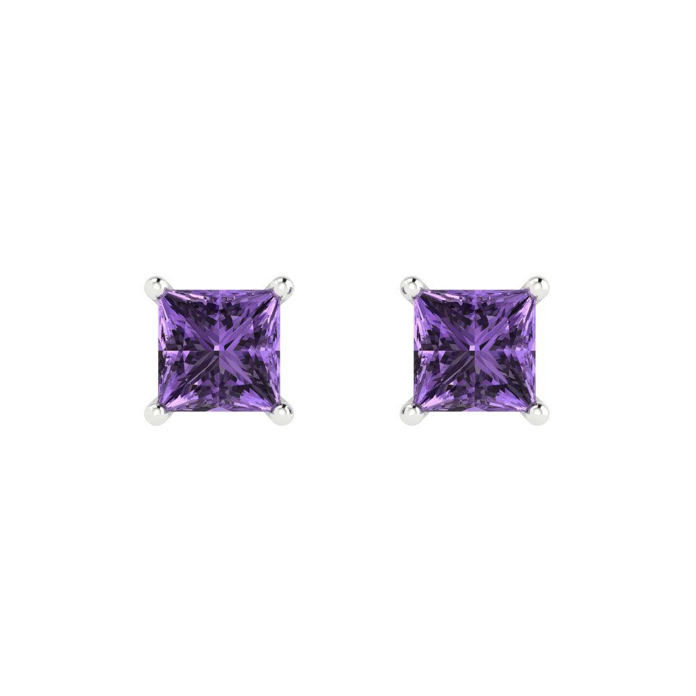 1 ctw Alexandrite Studs Earrings | 4.5mm Princess Cut White Gold Push back | June Birthstone
