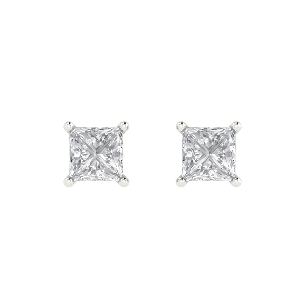 1 ctw Zirconia Diamond Studs Earrings | 4.5mm Princess Cut White Gold Push back | April Birthstone