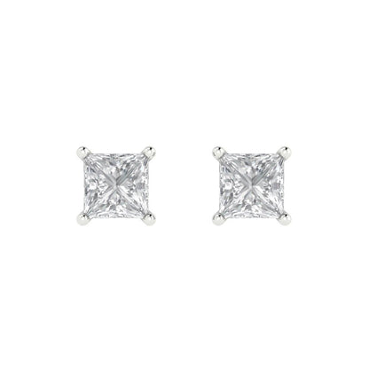 1 ctw Zirconia Diamond Studs Earrings | 4.5mm Princess Cut White Gold Push back | April Birthstone