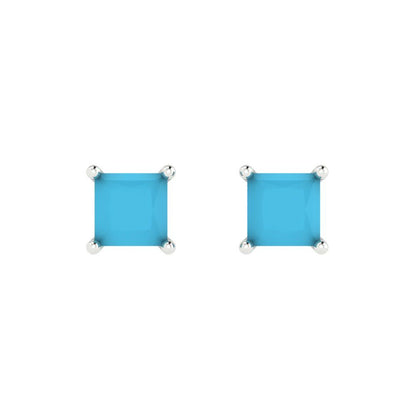 1 ctw Turquoise Studs Earrings | 4.5mm Princess Cut White Gold Push back | December Birthstone