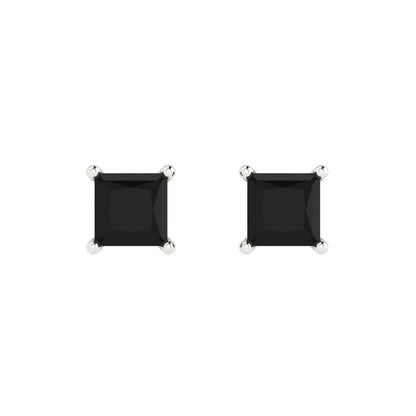 1 ctw Onyx Studs Earrings | 4.5mm Princess Cut White Gold Push back | July Birthstone