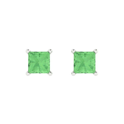 1cttw Princess Cut Simulated Green Diamond Gold-Plated 925 Silver Push Back Stud Earrings