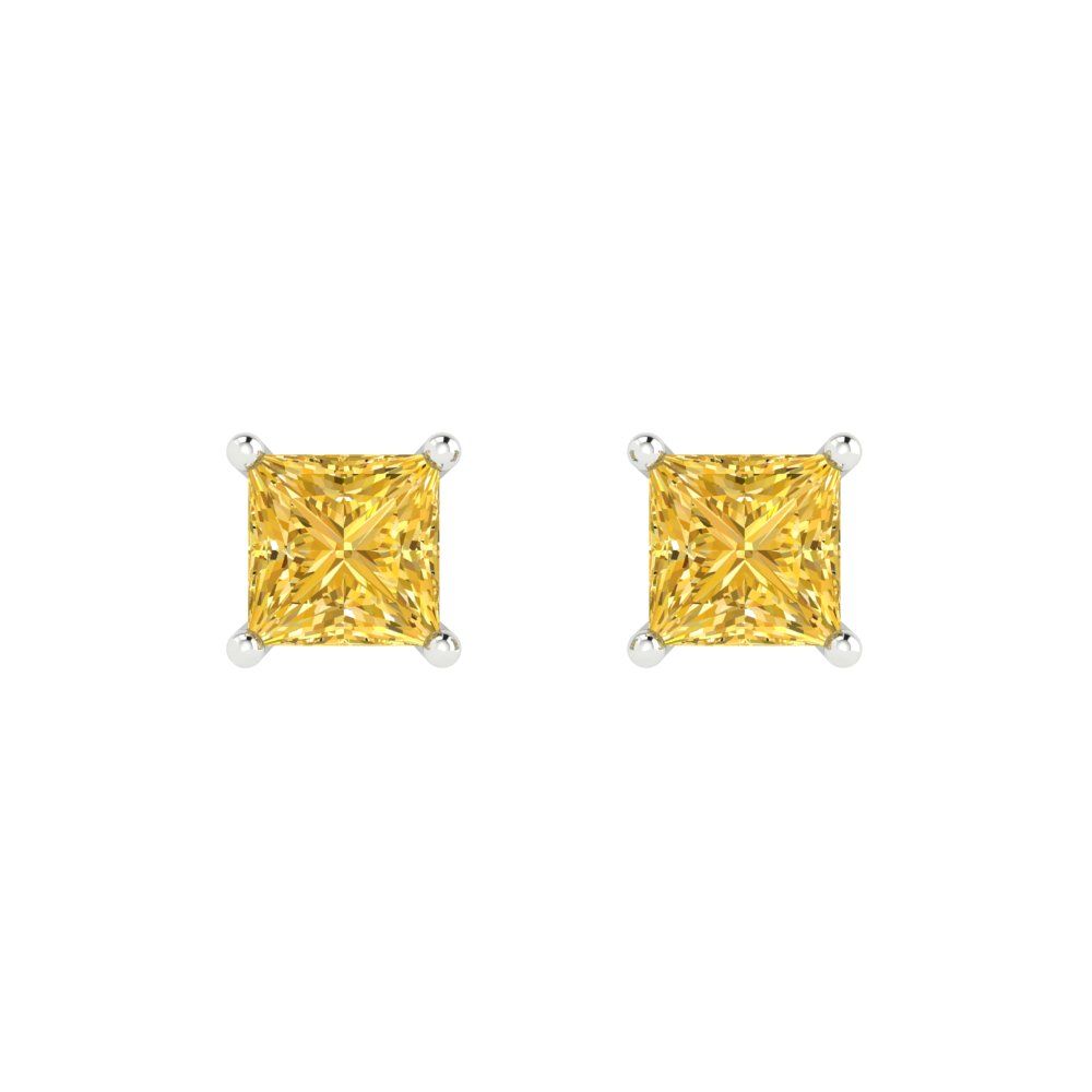 1cttw Princess Cut Natural Citrine Gold-Plated 925 Silver Push Back Stud Earrings
