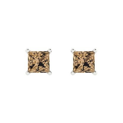 1 ctw Champagne Studs Earrings | 4.5mm Princess Cut White Gold Push back | April Birthstone