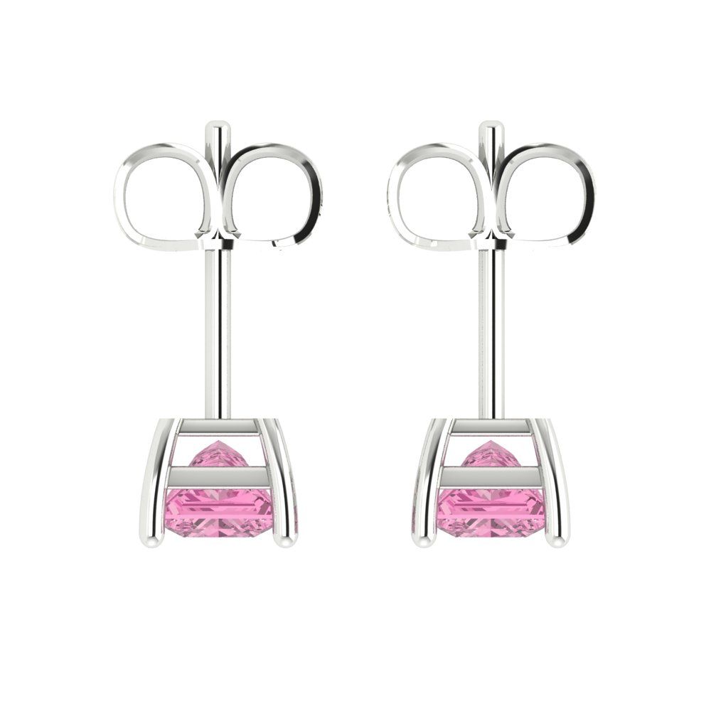1cttw Princess Cut Simulated Pink Diamond Gold-Plated 925 Silver Push Back Stud Earrings