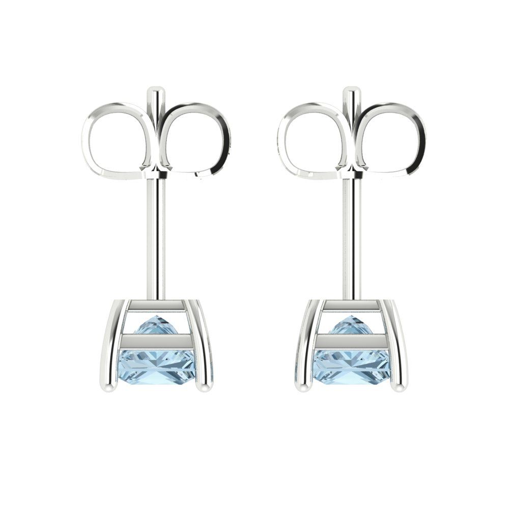 1 ctw Sky Blue Topaz Studs Earrings | 4.5mm Princess Cut White Gold Push back | December Birthstone