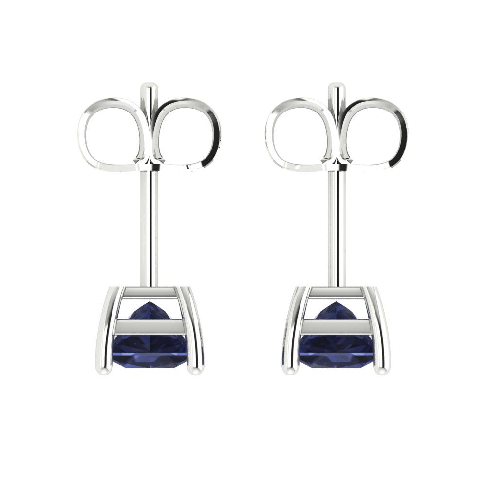 1 ctw Blue Sapphire Studs Earrings | 4.5mm Princess Cut White Gold Push back | September Birthstone