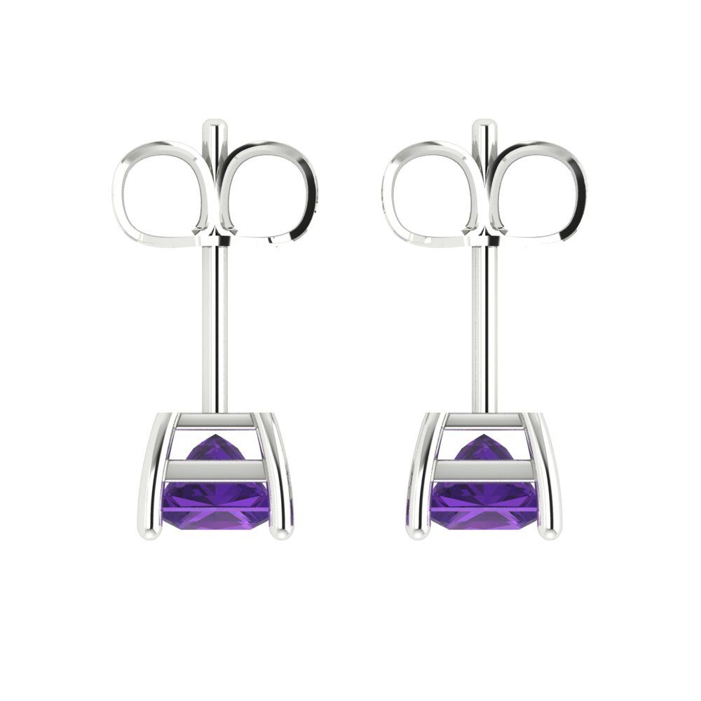 1cttw Princess Cut Natural Amethyst Gold-Plated 925 Silver Push Back Stud Earrings