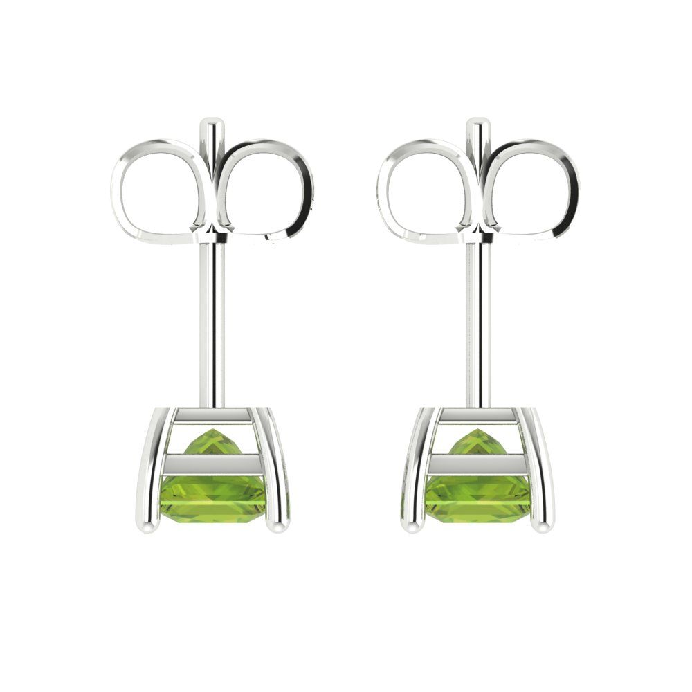 1 ctw Peridot Studs Earrings | 4.5mm Princess Cut White Gold Push back | August Birthstone