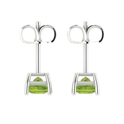 1 ctw Peridot Studs Earrings | 4.5mm Princess Cut White Gold Push back | August Birthstone