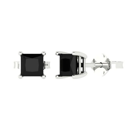 1.5 ctw Onyx Studs Earrings | 5.0mm Princess Cut White Gold Push back | July Birthstone