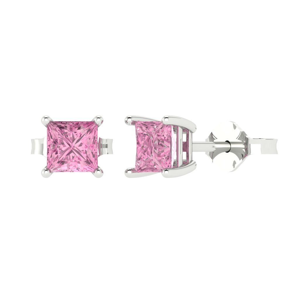1.5cttw Princess Cut Simulated Pink Diamond Gold-Plated 925 Silver Push Back Stud Earrings
