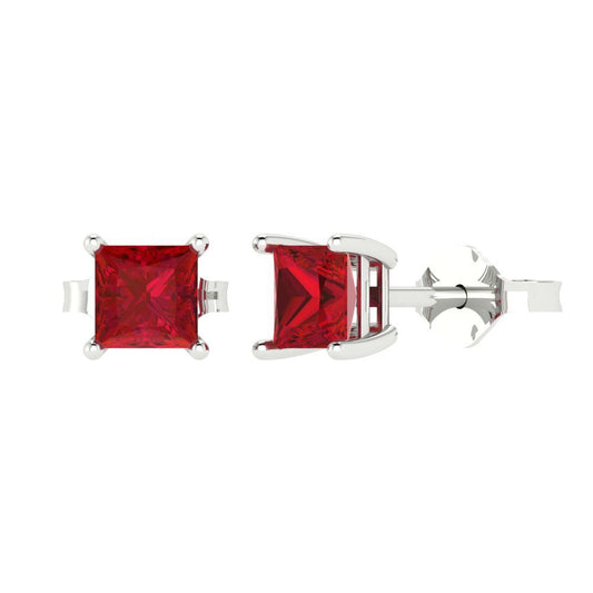 1.5cttw Princess Cut Simulated Ruby Gold-Plated 925 Silver Push Back Stud Earrings