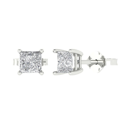 1.5cttw Princess Cut White Sapphire Gold-Plated 925 Silver Push Back Stud Earrings