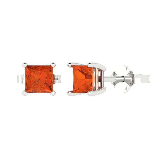 1.5cttw Princess Cut Simulated Red Diamond Gold-Plated 925 Silver Push Back Stud Earrings