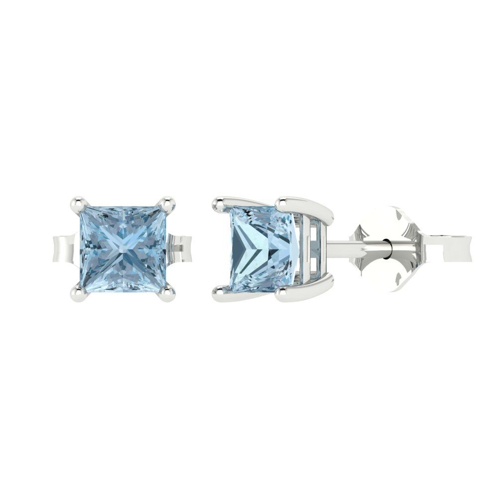 1.5cttw Princess Cut Simulated Blue Diamond Gold-Plated 925 Silver Push Back Stud Earrings