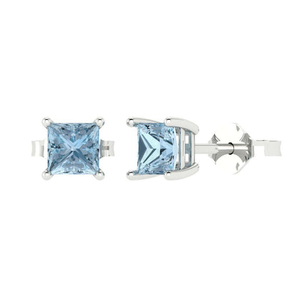 1.5cttw Princess Cut Simulated Blue Diamond Gold-Plated 925 Silver Push Back Stud Earrings